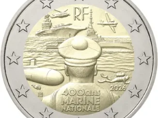 Pièce de 2 euros commémorative France 2026 célébrant le 400e anniversaire de la Marine nationale