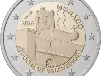 2026 Monaco commemorative 2-euro coin featuring the Collegiate Church of the Holy Cross (Sainte-Croix) in Montélimar, representing the Duchy of Valentinois